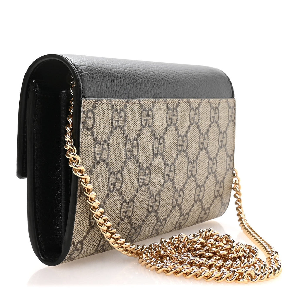 Dollar Calfskin GG Supreme Monogram Petite GG Marmont Wallet Chain Bag Black Beige Ebony