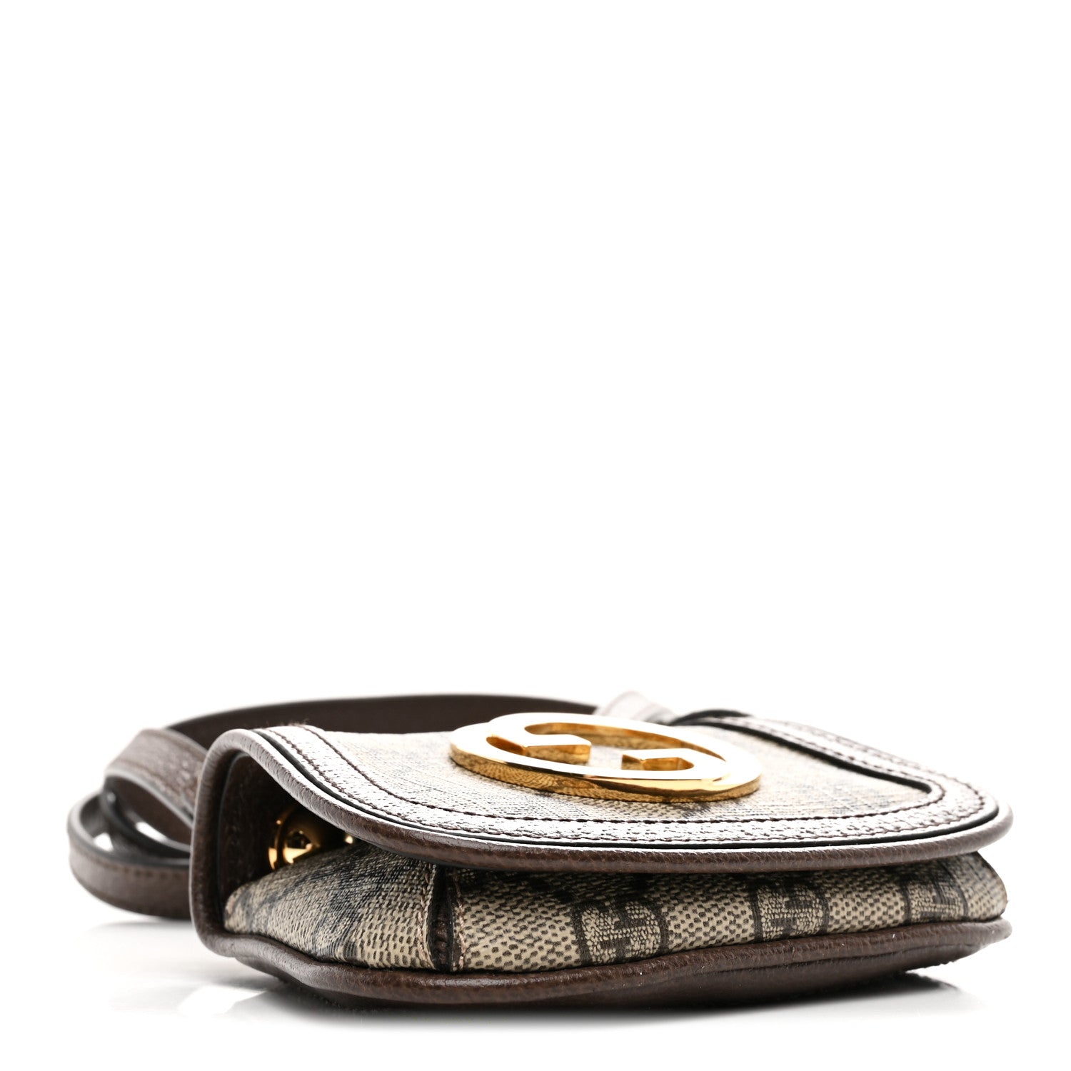 GG Supreme Monogram Textured Dollar Calfskin Blondie Card Case Wallet with Strap Beige Ebony New Acero