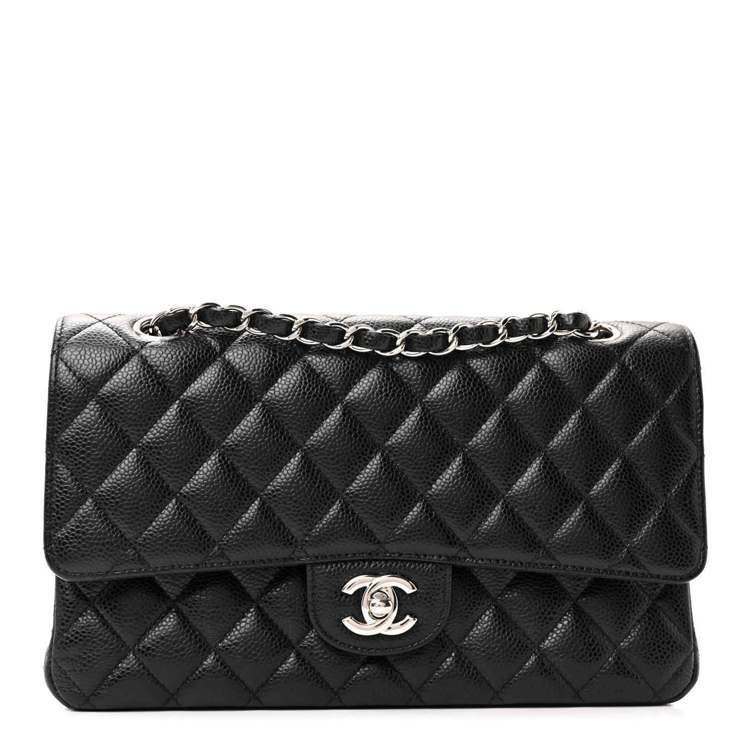 Caviar Quilted Medium Double Flap Black