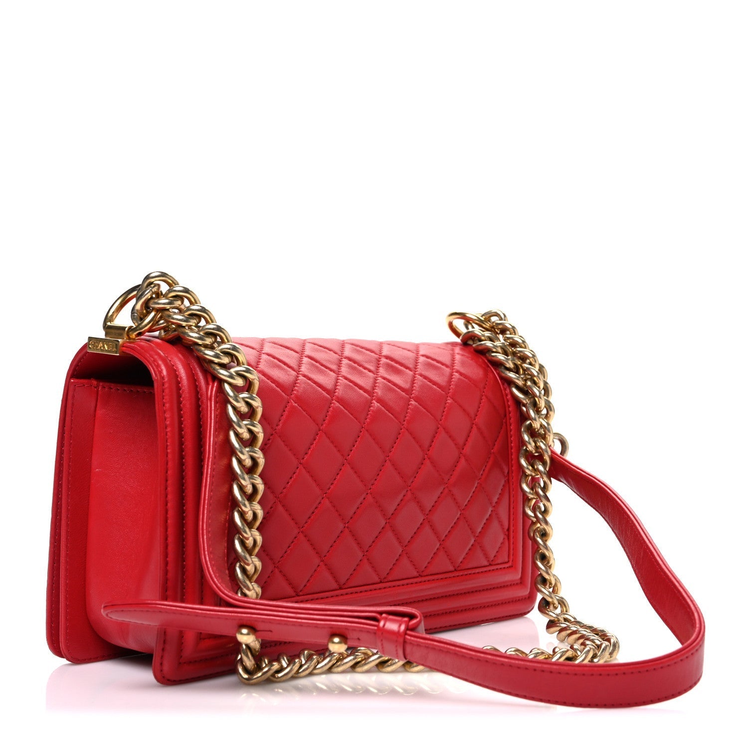 Lambskin Quilted Medium Boy Flap Red