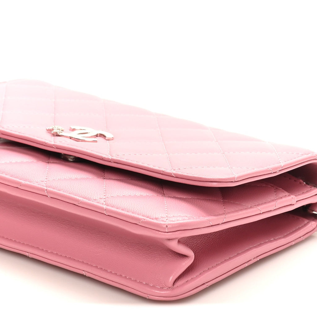 Lambskin Quilted Crystal Star Wallet On Chain WOC Pink