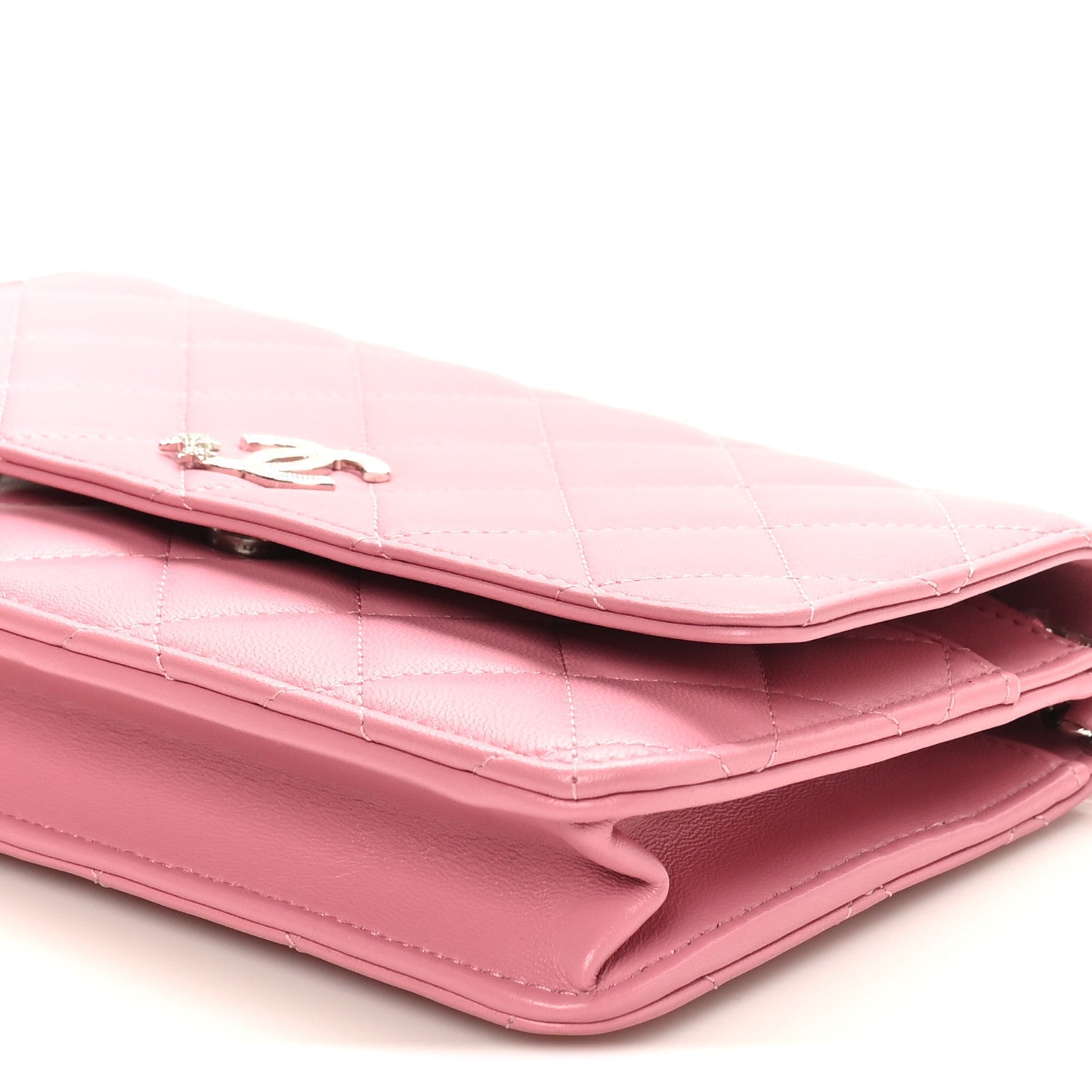 Lambskin Quilted Crystal Star Wallet On Chain WOC Pink
