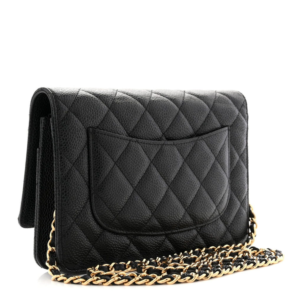 Caviar Quilted Wallet on Chain WOC Black
