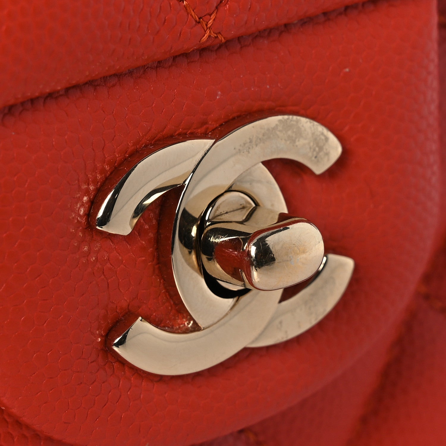 Caviar Quilted Medium Double Flap Light Red