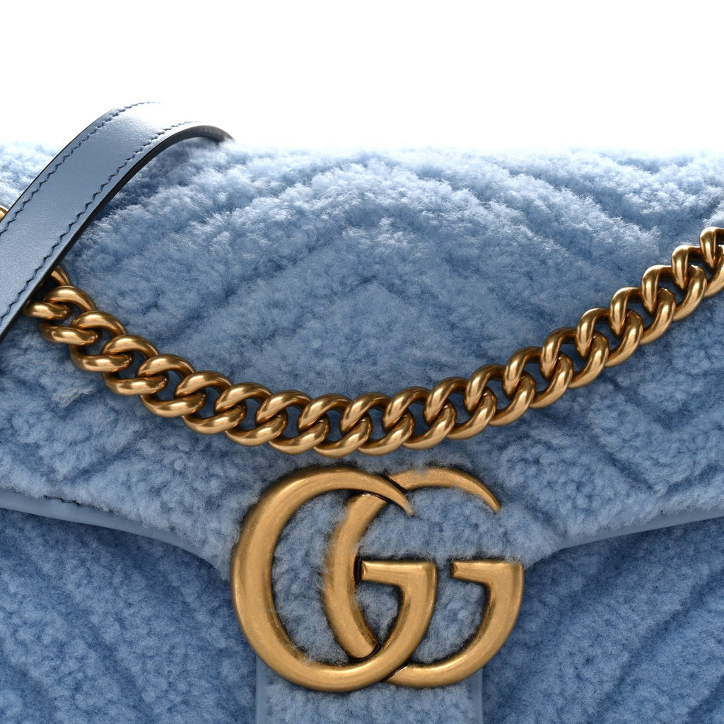 Merino Wool Matelasse Small GG Marmont Shoulder Bag Cadet Blue
