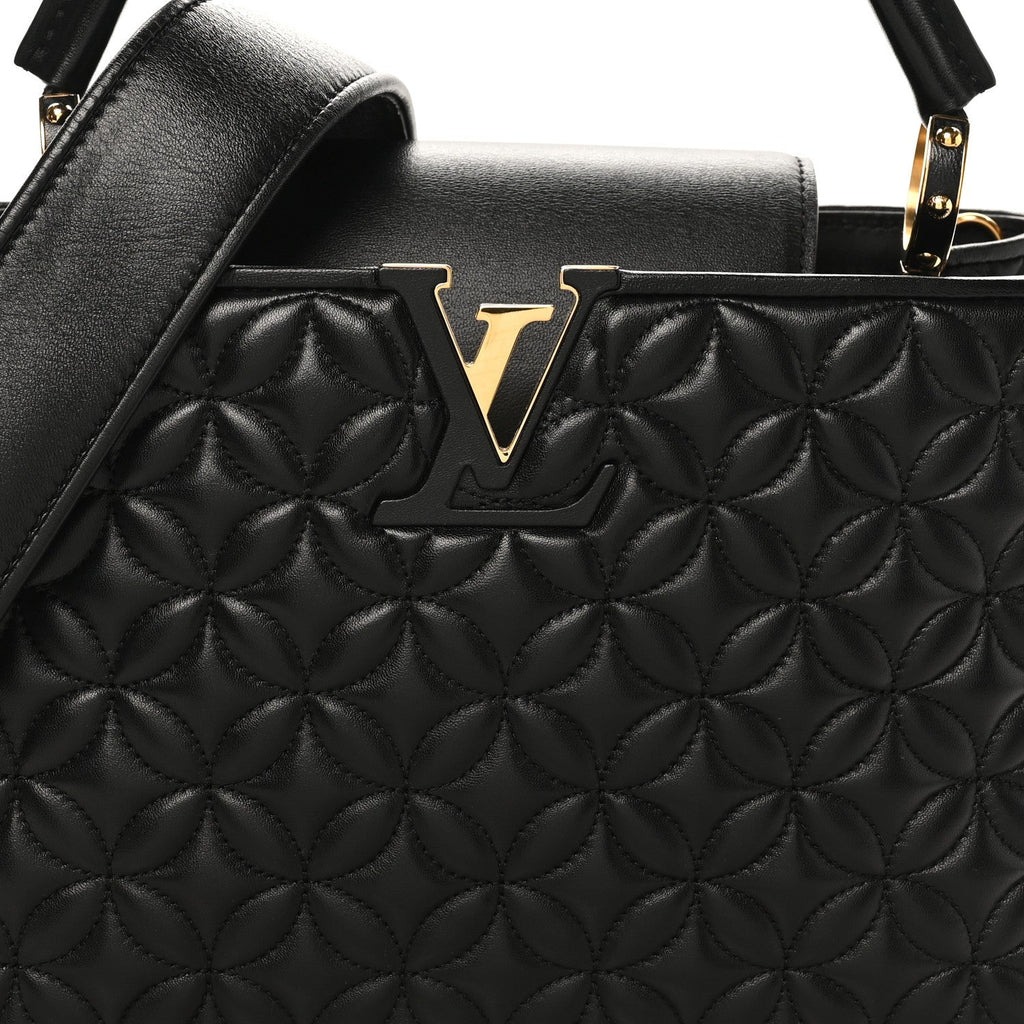 Lambskin Quilted Flower Capucines PM Black