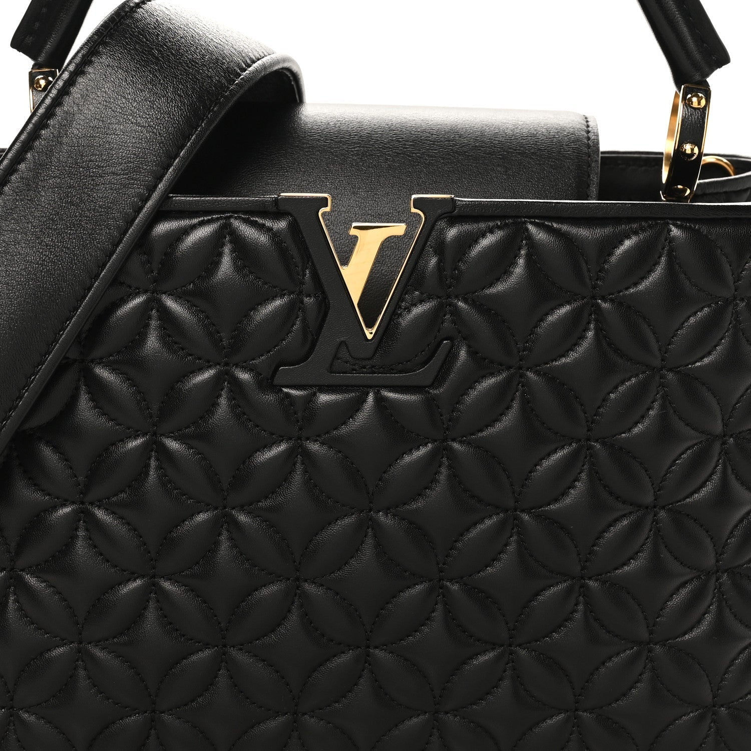 Lambskin Quilted Flower Capucines PM Black