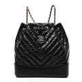 Aged Calfskin Chevron Quilted Small Gabrielle Backpack Black