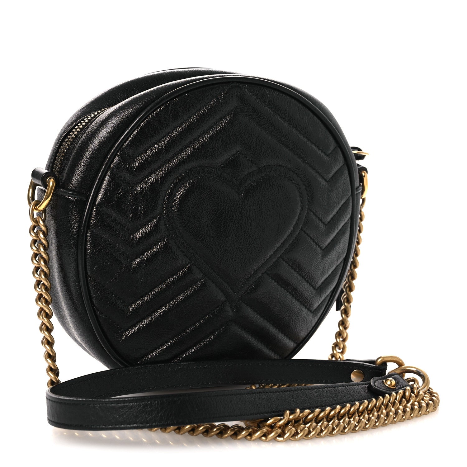 Azalea Calfskin Matelasse Heart Mini GG Marmont Round Shoulder Bag Black