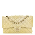 Cloudy Pearly Goatskin Quilted Medium Double Flap Light Yellow