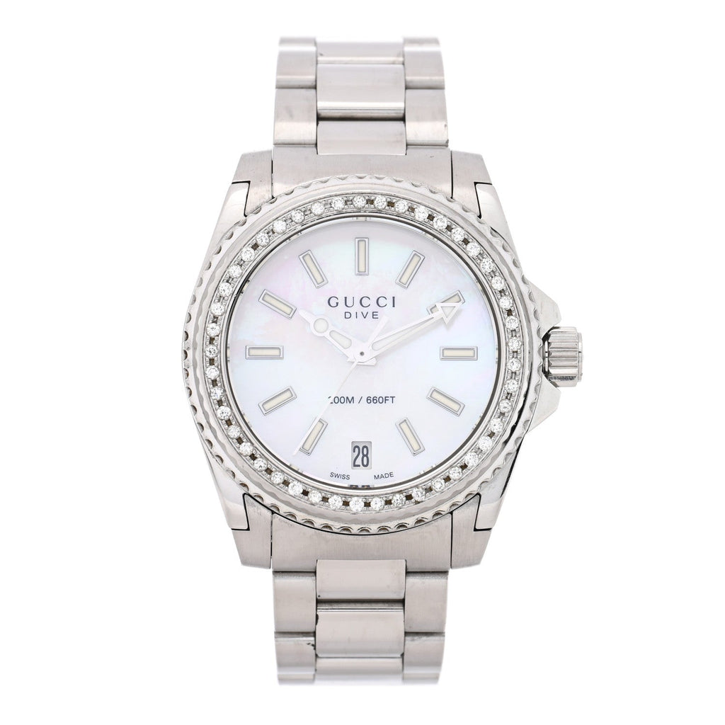Stainless Steel Diamond Mother of Pearl 32mm Dive Quartz Watch