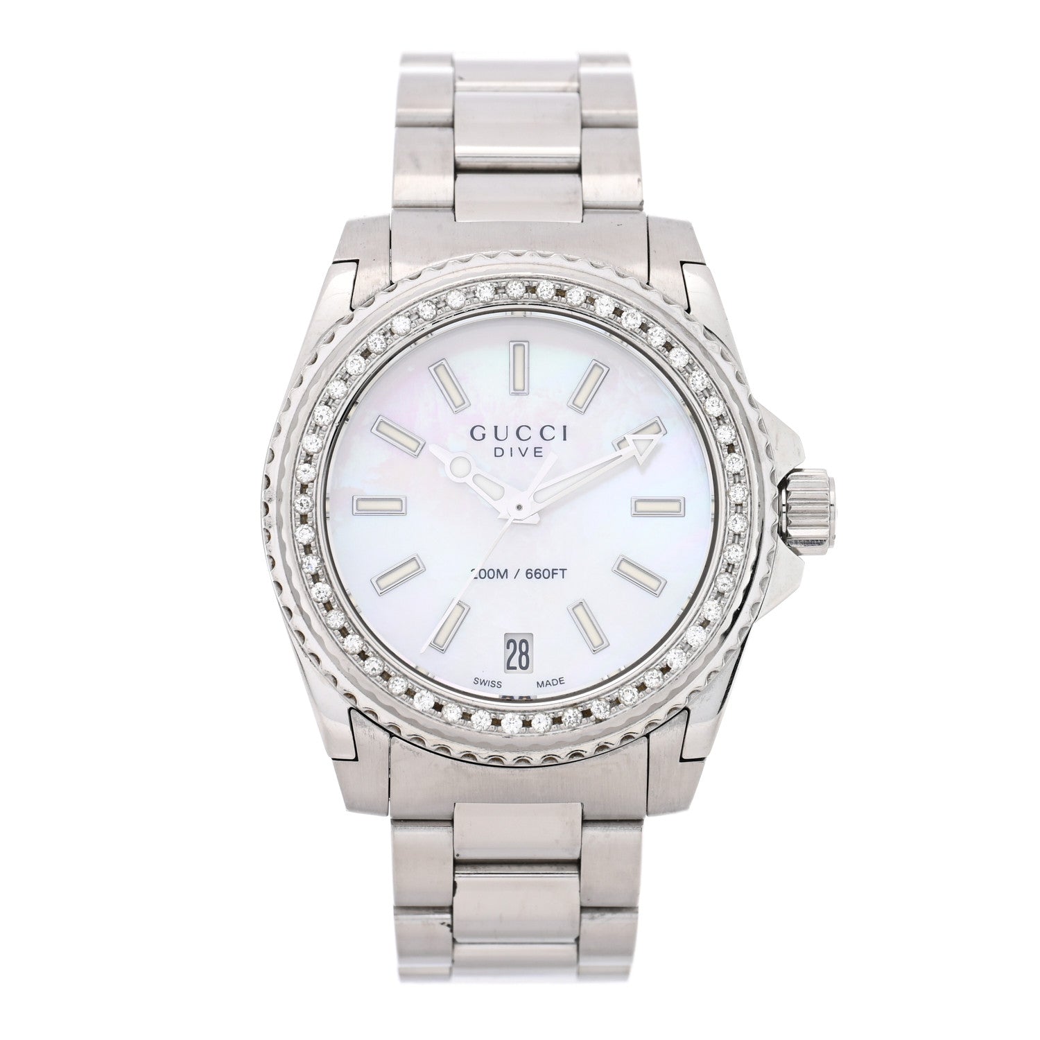 Stainless Steel Diamond Mother of Pearl 32mm Dive Quartz Watch