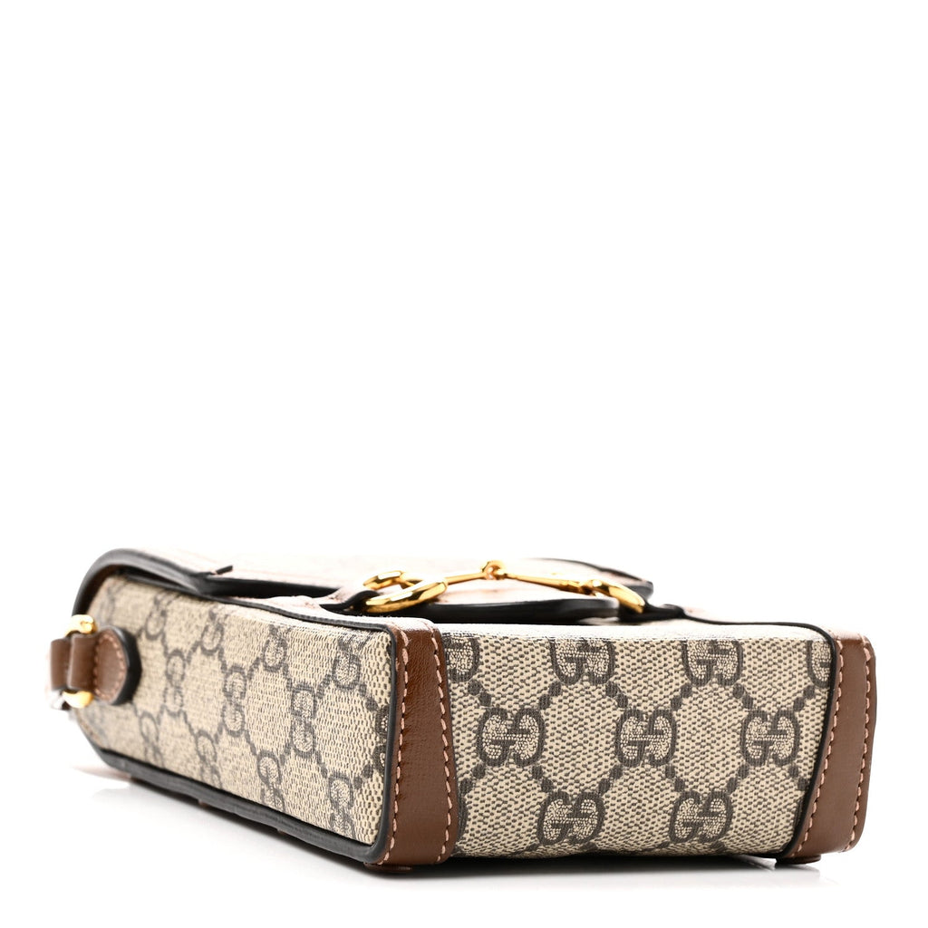 GG Supreme Monogram Mini Horsebit 1955 Crossbody Bag Beige Brown Sugar