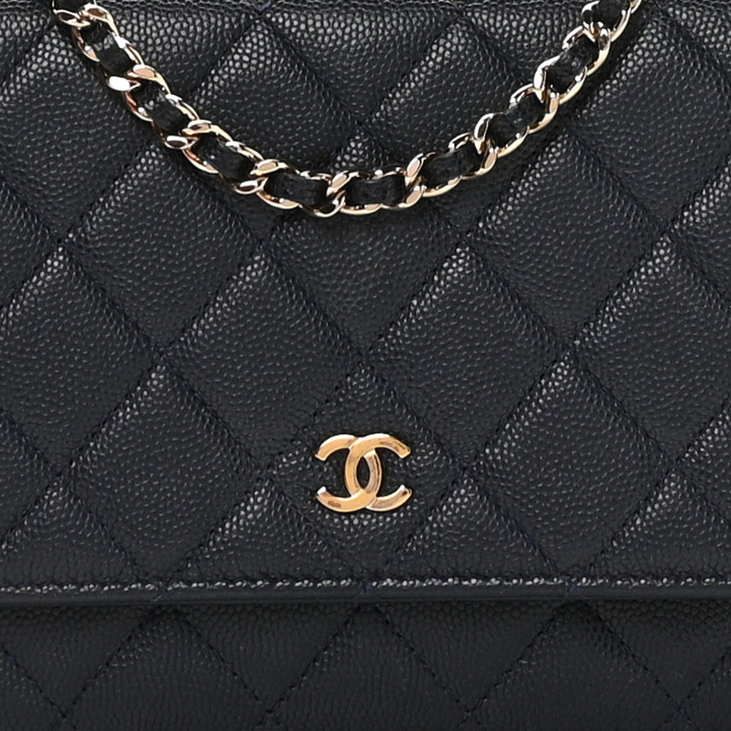 Caviar Quilted Wallet on Chain WOC Navy Blue