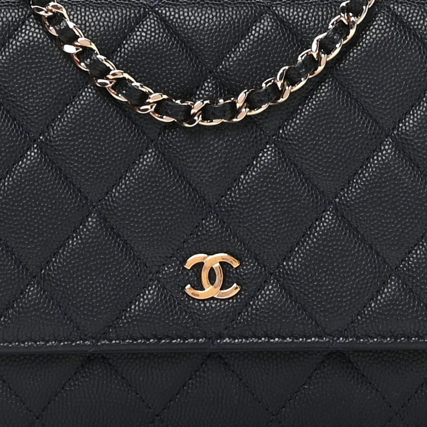 Caviar Quilted Wallet on Chain WOC Navy Blue