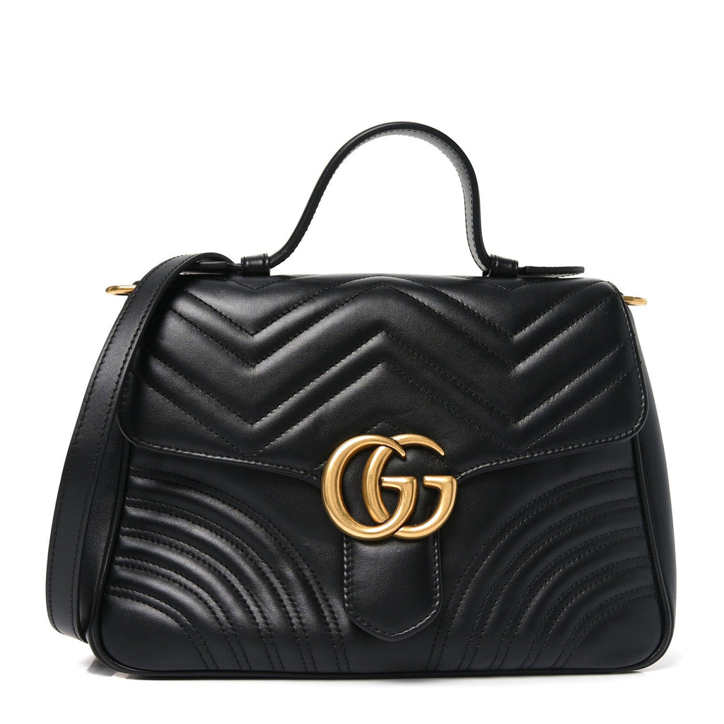 Calfskin Matelasse Small GG Marmont Top Handle Shoulder Bag Black
