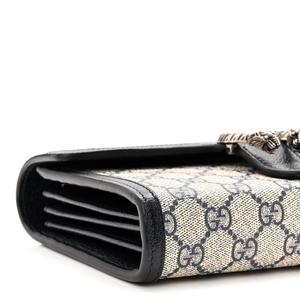 GG Supreme Monogram Textured Dollar Calfskin Mini Dionysus Chain Wallet Beige Blue