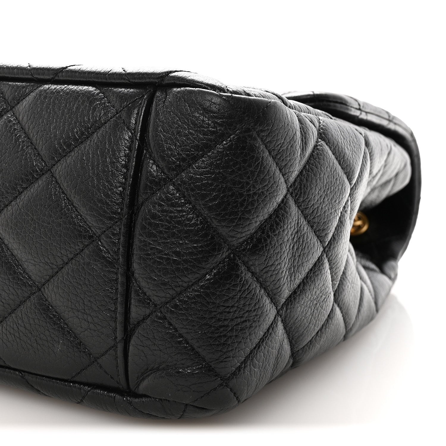 Grained Calfskin Quilted XXL Travel Flap Bag Black