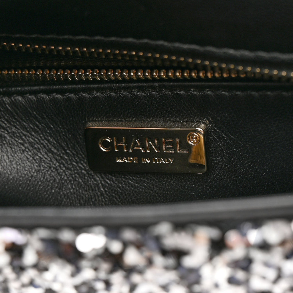 Sequin Quilted Small Single Flap Black White Grey