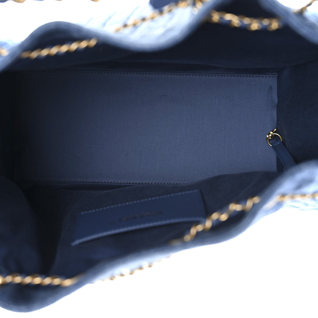 Washed Denim Quilted Medium Chanel 25 Handbag Blue