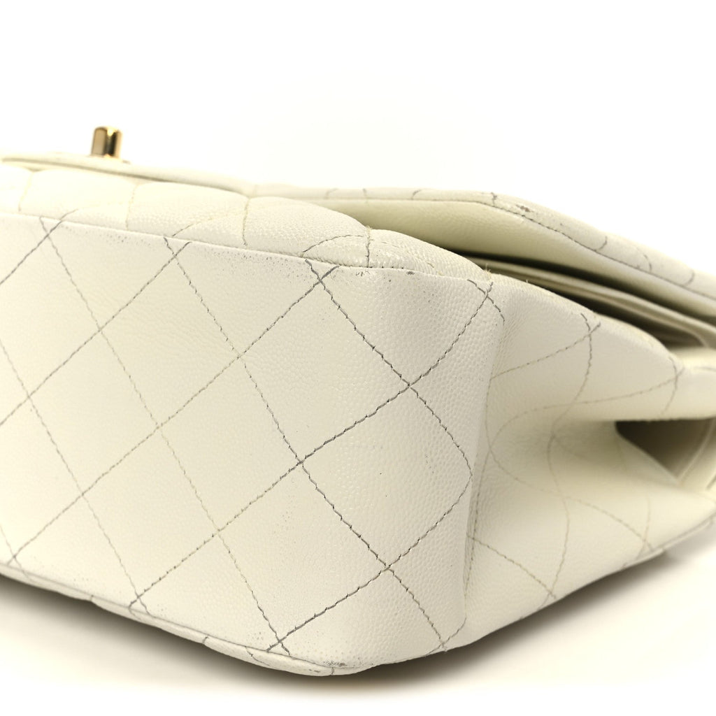 Caviar Quilted Jumbo Double Flap White
