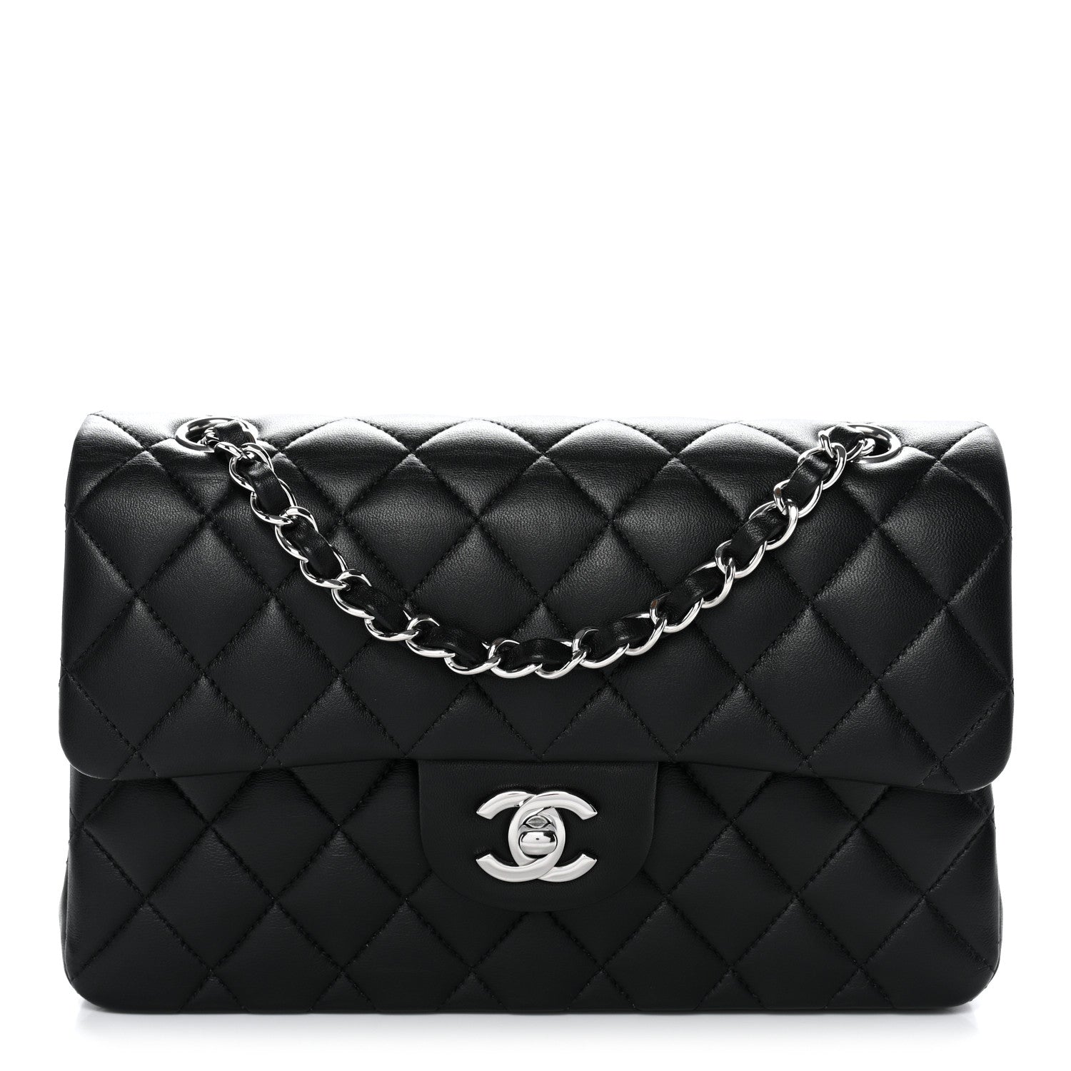 Lambskin Quilted Small Double Flap Black