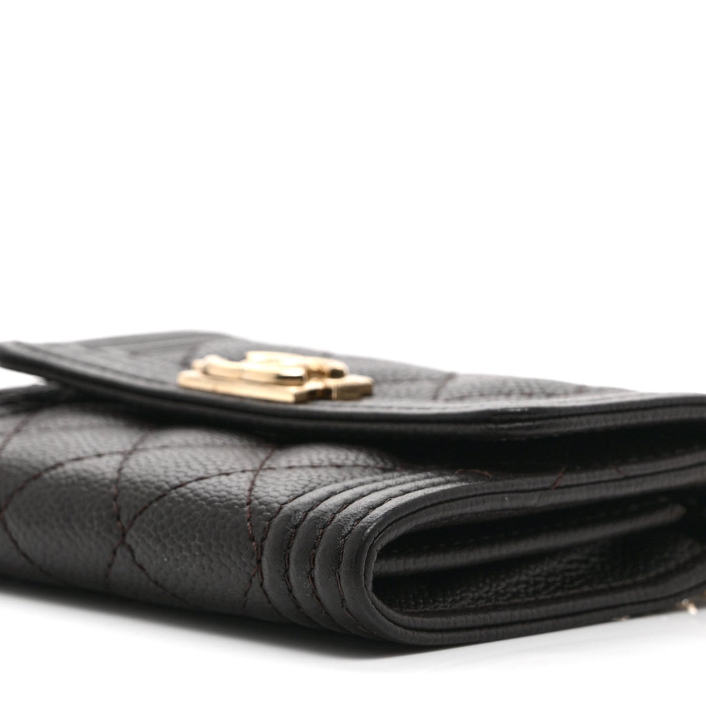 Caviar Quilted Boy Card Holder On Chain Black