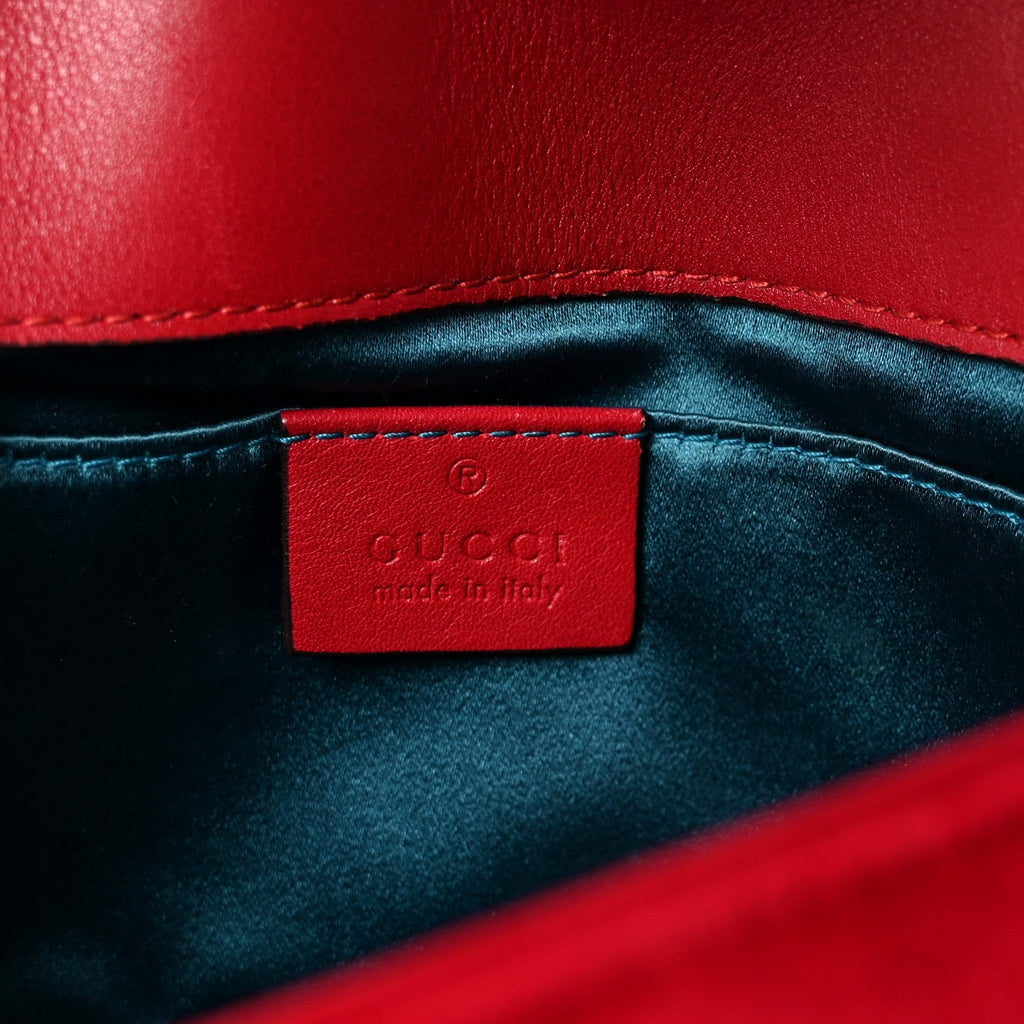 Velvet Matelasse Mini GG Marmont Shoulder Bag Hibiscus Red