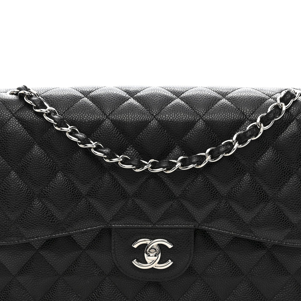 Caviar Quilted Jumbo Double Flap Black