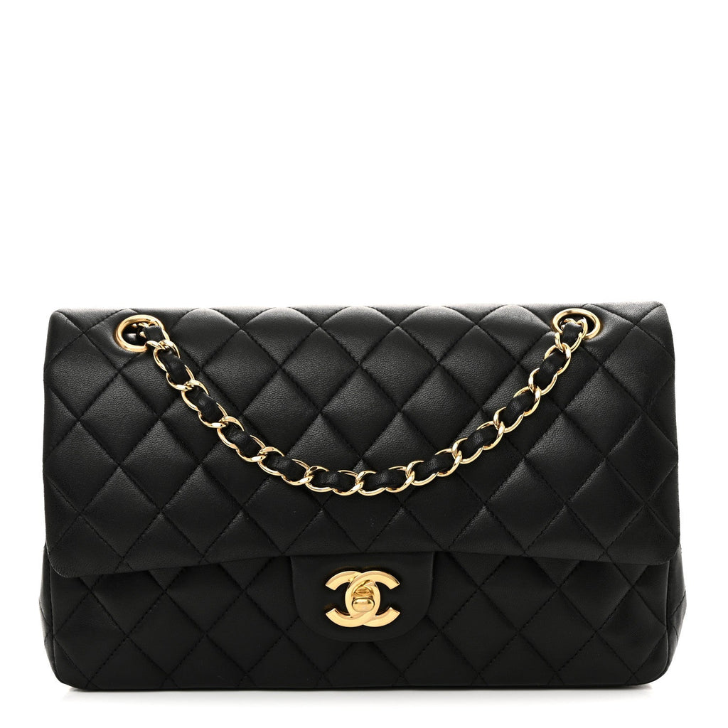 Lambskin Quilted Medium Double Flap Black