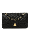 Lambskin Quilted Medium Double Flap Black