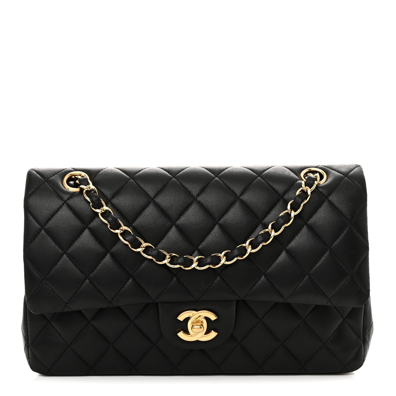 Lambskin Quilted Medium Double Flap Black