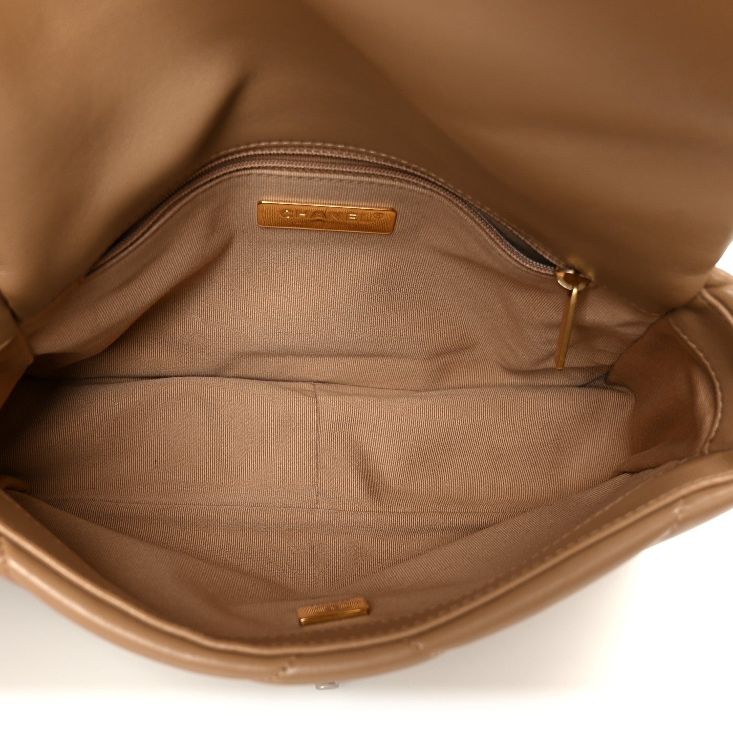 Lambskin Quilted Medium Chanel 19 Flap Dark Beige