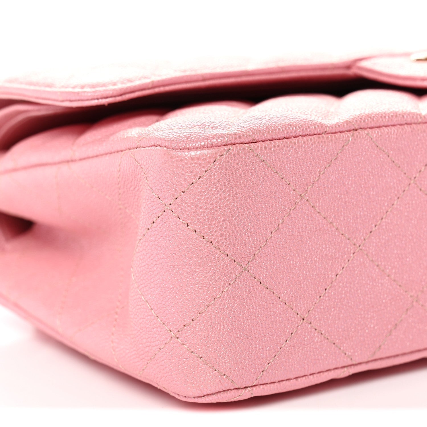 Iridescent Caviar Quilted Medium Double Flap Rose Pink
