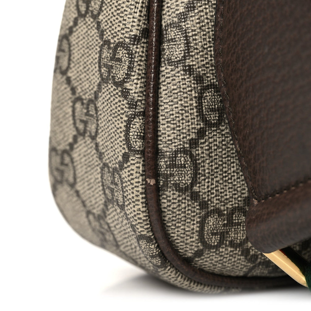 GG Supreme Monogram Textured Dollar Calfskin Web Small Ophidia GG Handbag Beige Ebony New Acero