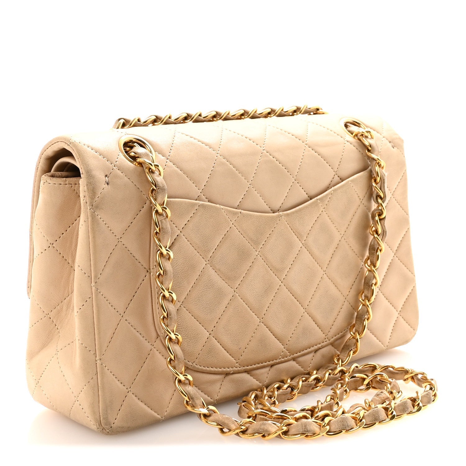 Lambskin Quilted Small Double Flap Beige