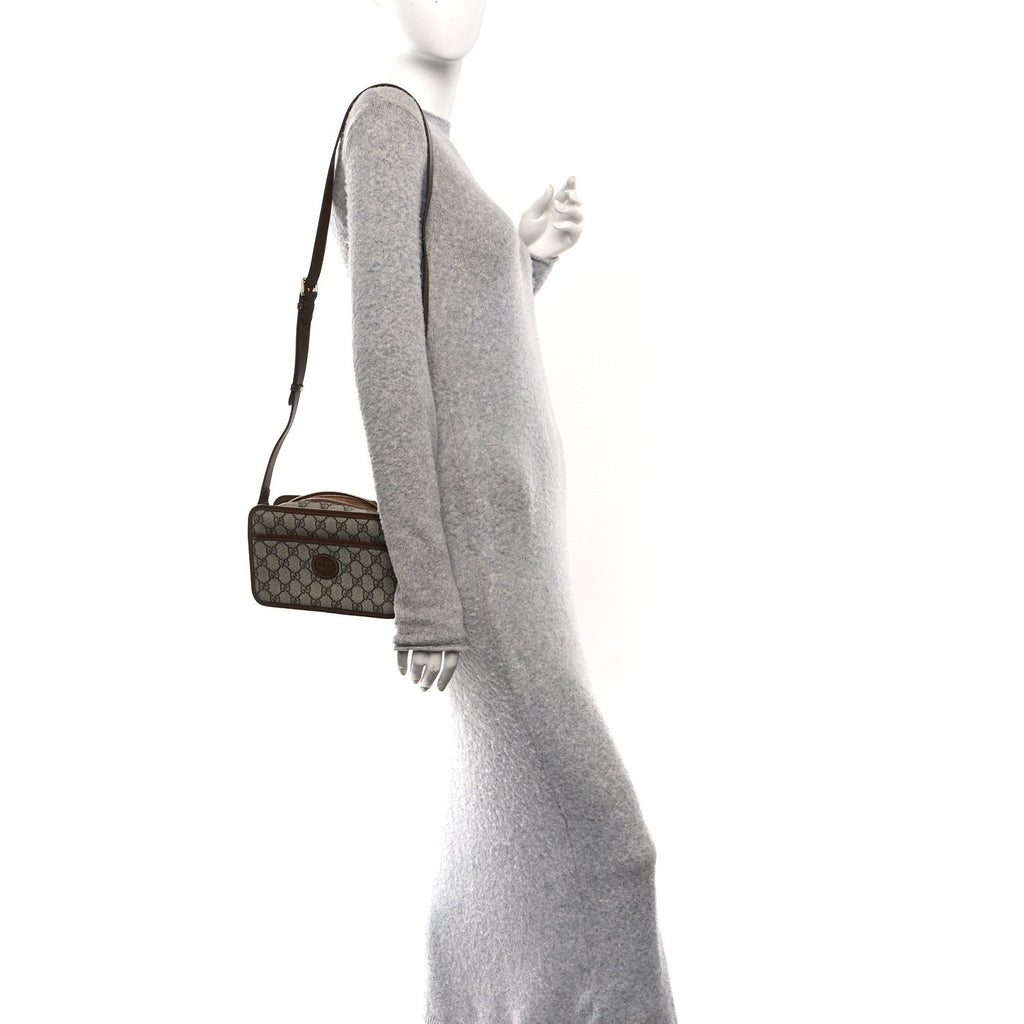 GG Supreme Monogram Azalea Calfskin Mini Retro Interlocking G Shoulder Bag Beige Ebony Brown Sugar