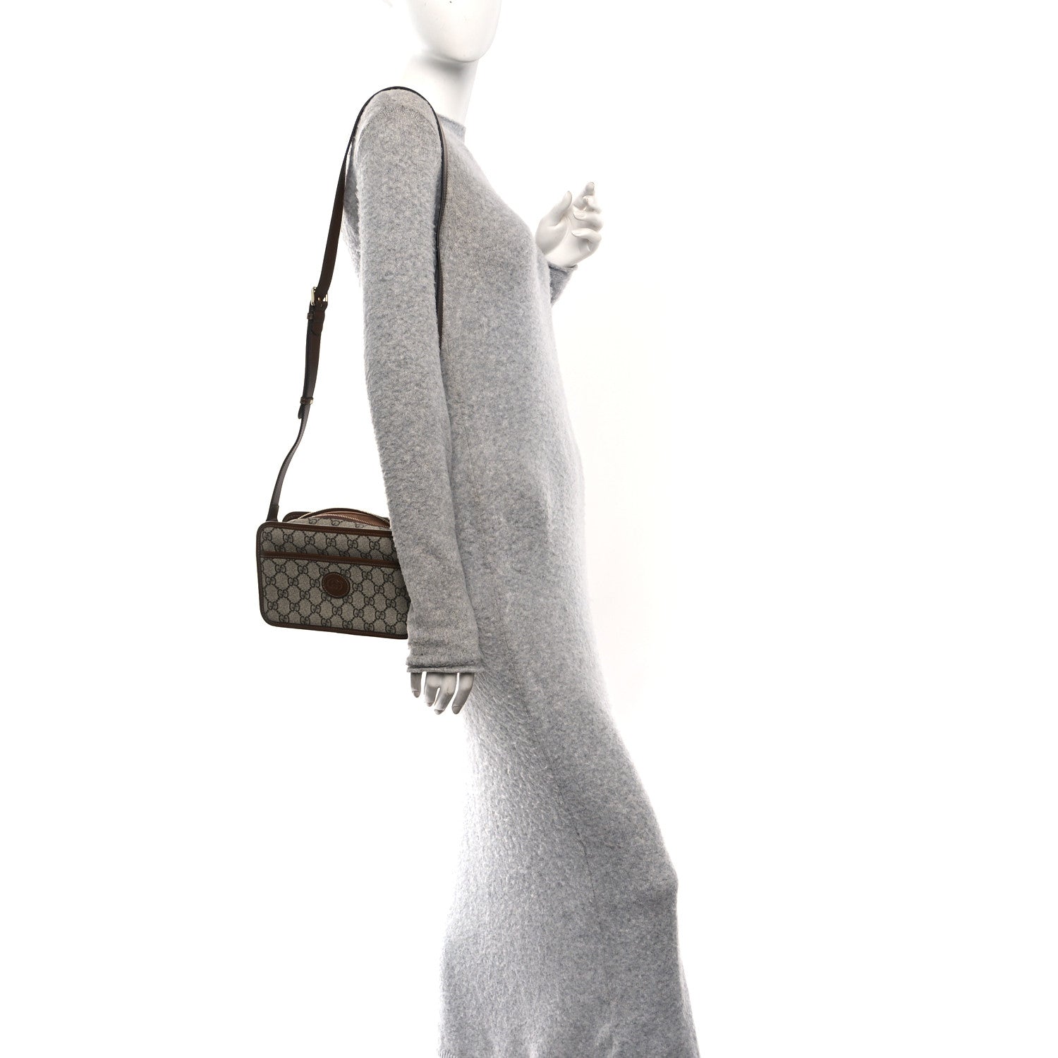 GG Supreme Monogram Azalea Calfskin Mini Retro Interlocking G Shoulder Bag Beige Ebony Brown Sugar