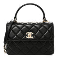 Lambskin Quilted Small Trendy CC Dual Handle Flap Bag Black