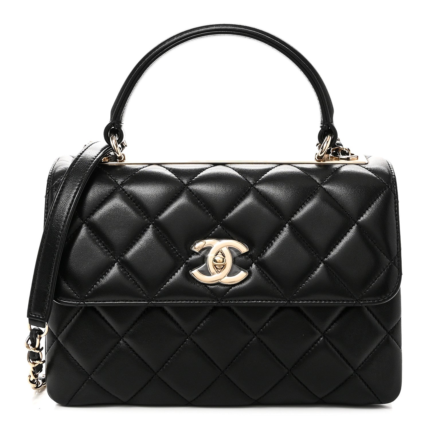 Lambskin Quilted Small Trendy CC Dual Handle Flap Bag Black