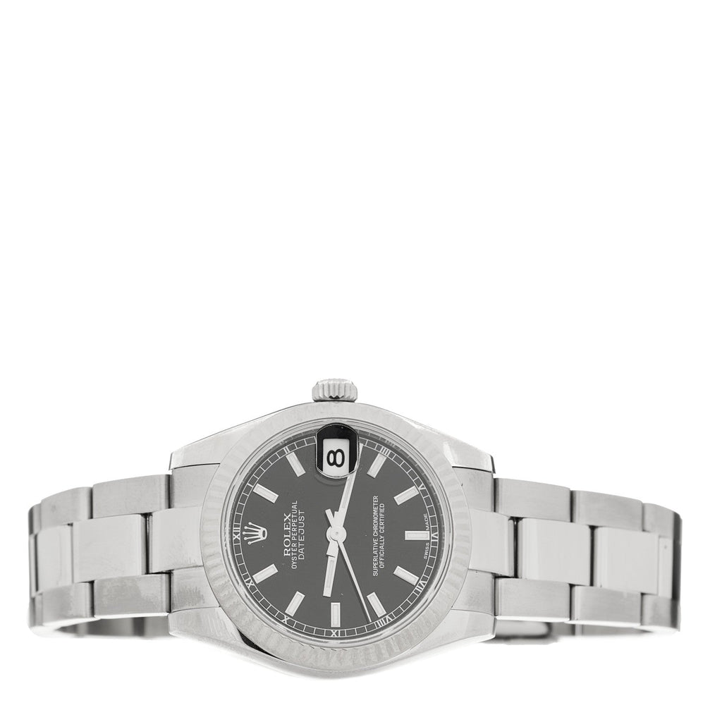 Stainless Steel 18K White Gold 31mm Oyster Perpetual Datejust Watch Black 178274