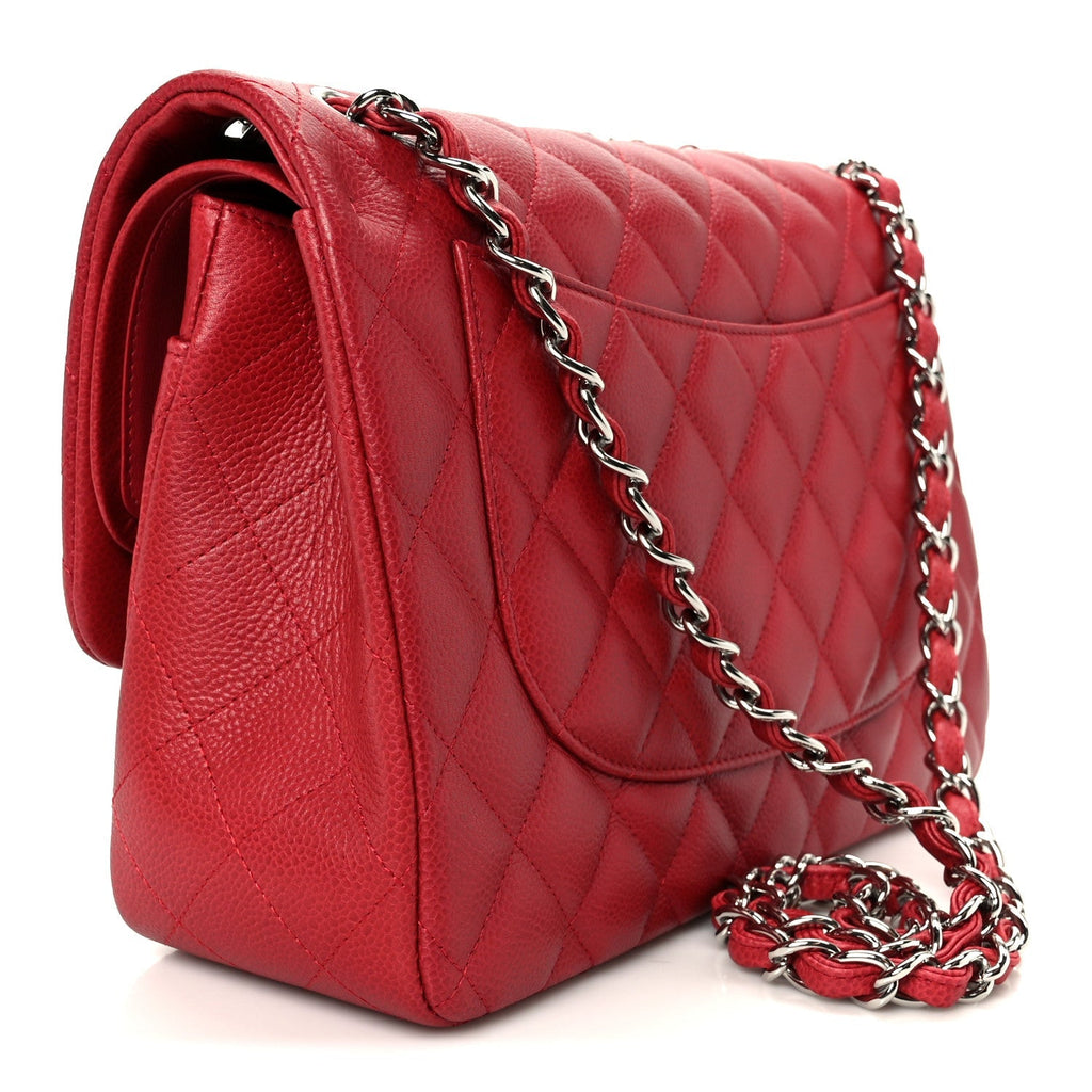Caviar Quilted Jumbo Double Flap Dark Red