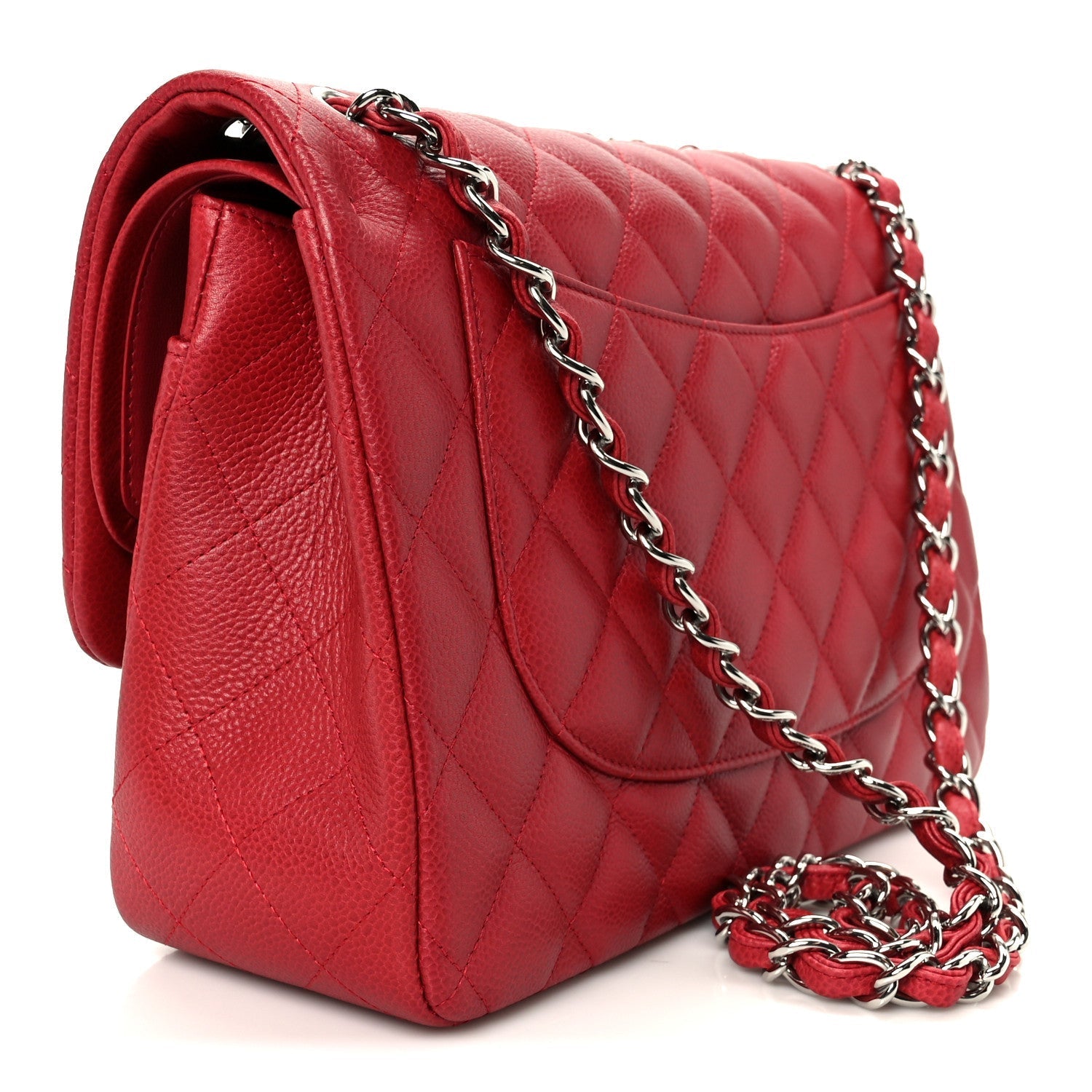 Caviar Quilted Jumbo Double Flap Dark Red