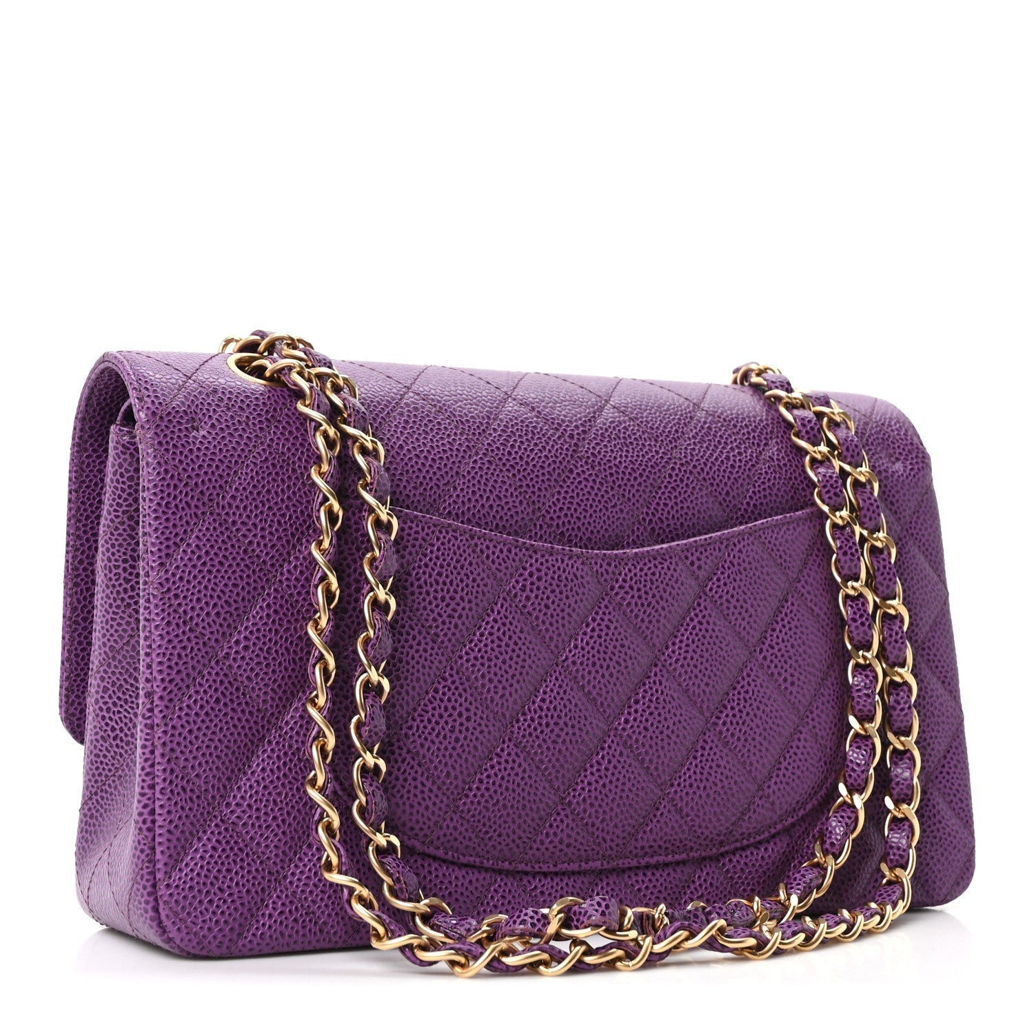 Caviar Quilted Medium Double Flap Purple