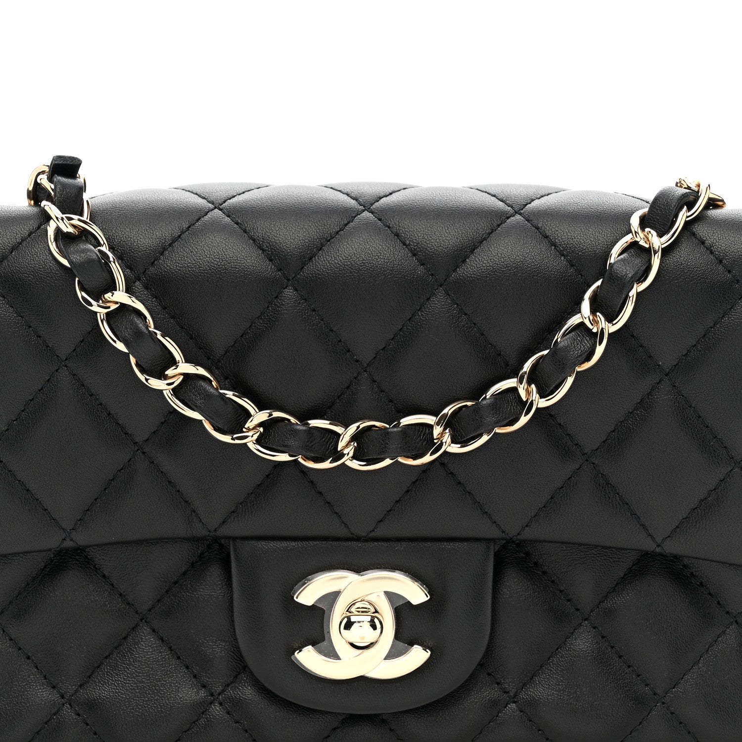 Lambskin Quilted Mini Rectangular Flap Black