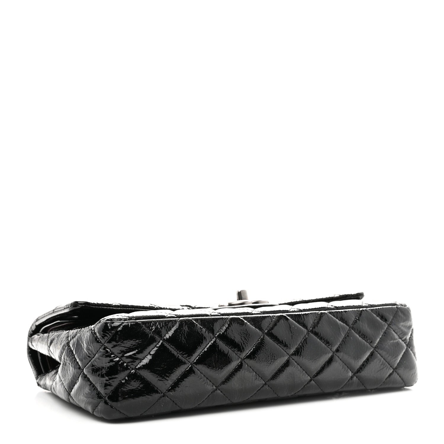 Distressed Patent Quilted Medium Double Flap Black