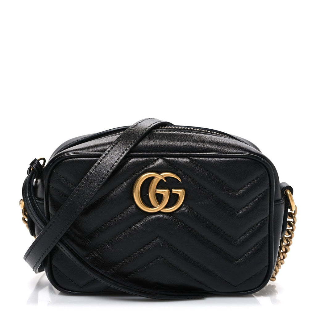 Calfskin Matelasse Mini GG Marmont Chain Shoulder Bag Black