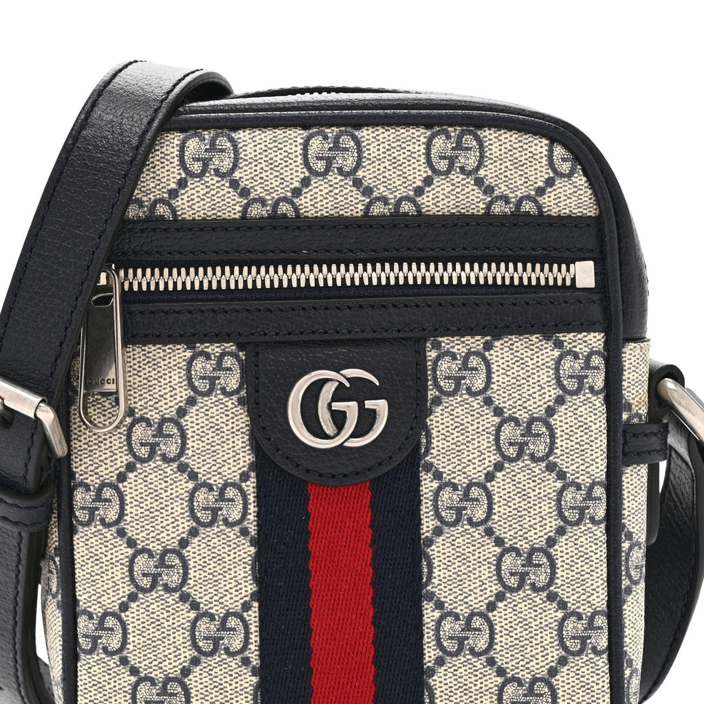 GG Supreme Monogram Textured Calfskin Web Mini Ophidia Messenger Beige Blue