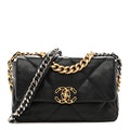 Shiny Goatskin Quilted Medium Chanel 19 Flap Black
