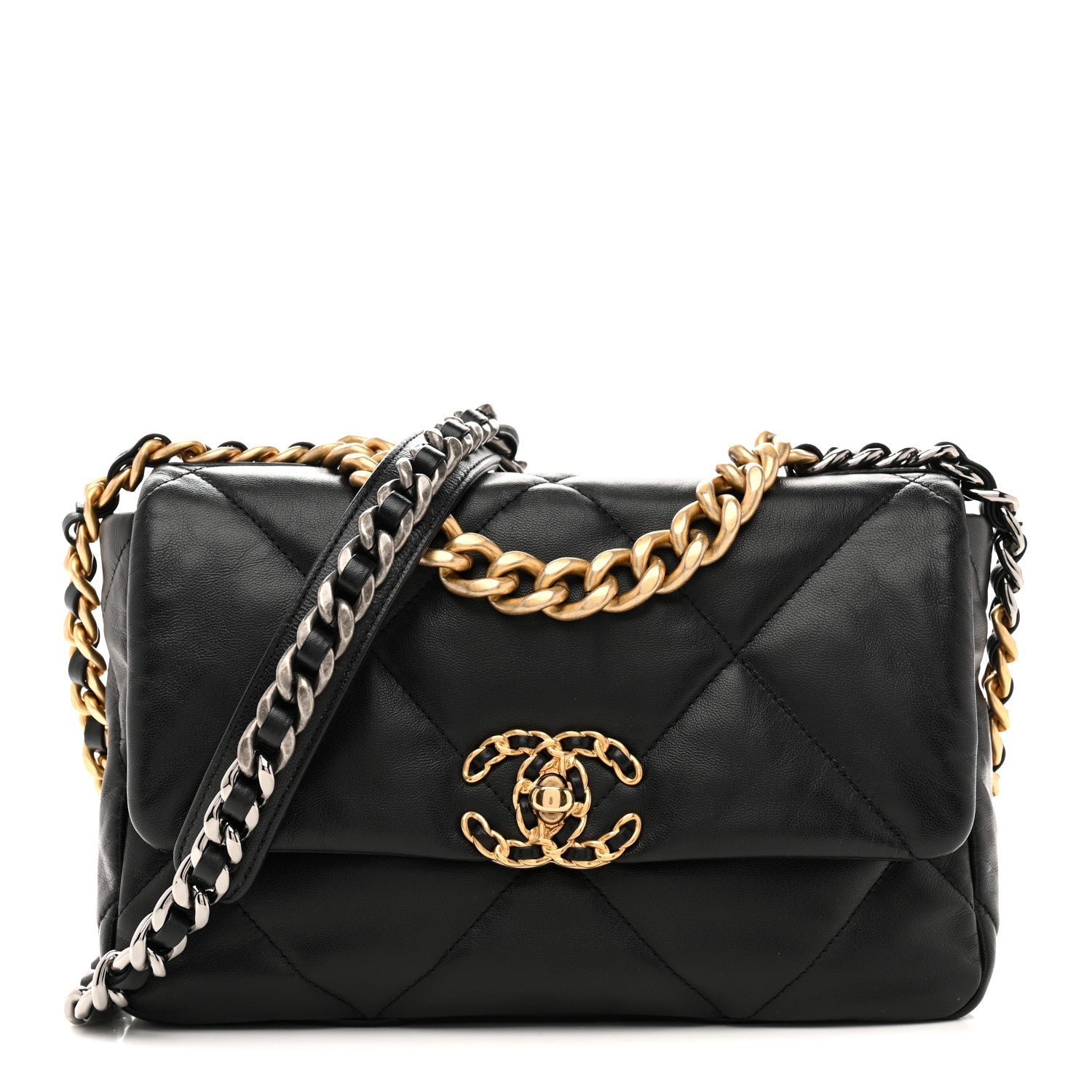 Shiny Goatskin Quilted Medium Chanel 19 Flap Black